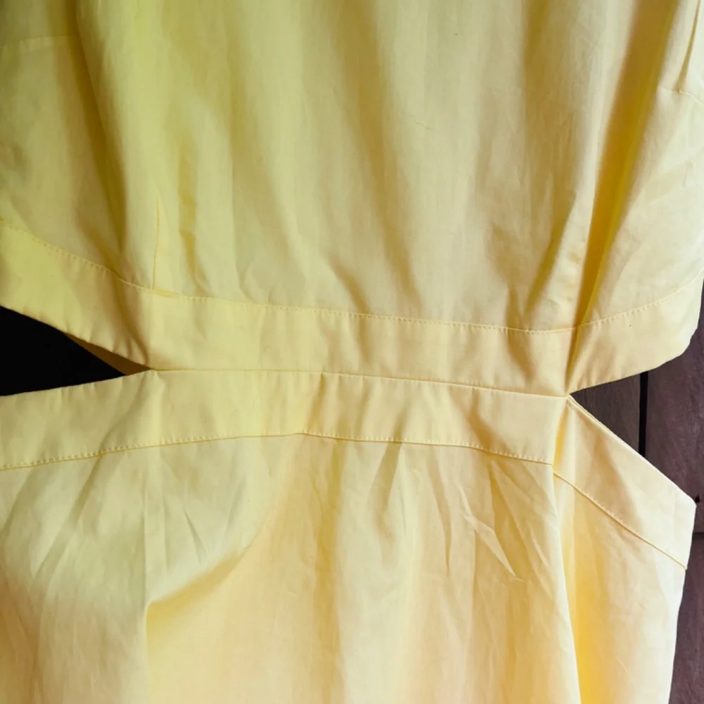 Women’s Sleeveless Cutout Poplin A - Line Midi Dress Size L  Light - Yellow - Picture 7 of 16